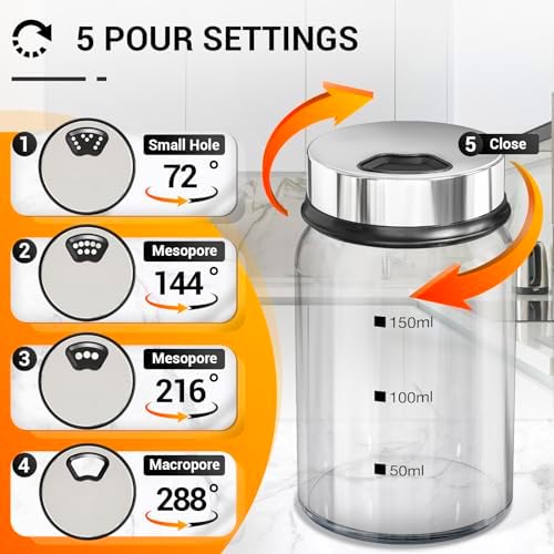 Spice Jars with Labels, 6 Pack 5oz Glass Spice Containers with Lids, Empty Clear Salt Shakers for Kitchen Condiment Storage, Spice Bottles Set with 136 Stickers, 1 Marker Pen and 1 Brush