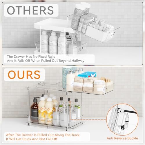 4 Pack Under Sink Organizers and Storage,Clear Acrylic Bathroom Organizer and Cabinet Organization for Makeup,Medicine,Two Tier Pull Out Cabinet Organizer Drawers for Pantry,Vanity Storage Bins