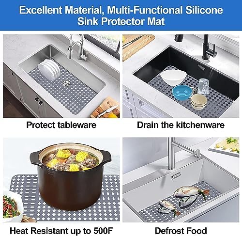Upgraded Silicone Sink Mat 28"x14" Sink Protectors for Kitchen Sink with Rear Drain/Center Drain,Sink Rack for Bottom of Sink, Kitchen Sink Mats for Bottom of Stainless Steel/Porcelain Sink