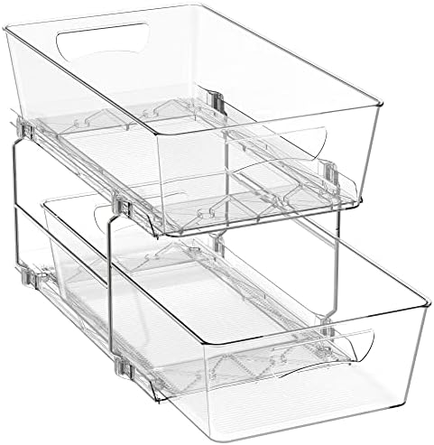 2 Tier Basket Drawer Cabinet Pull-Out Organizer, Clear