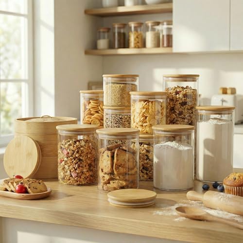 21 oz Glass Jars with Bamboo Lids, Airtight Food Storage Containers, 4 Pack