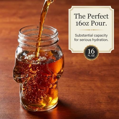 Skull Mason Jar Mug Tumbler Glass Cups with Cover and Straw, Halloween Decor, Drinking Glasses - 16oz - Set of 2