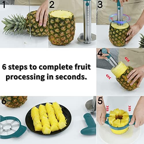 Newness Pineapple Corer and Slicer Tool, Robust Pineapple Core Remover with Upgraded Cutter & Reinforced Thicker Blade, Stainless Steel Kitchen Fruit Gadget for Diced Pineapple Rings (Green)