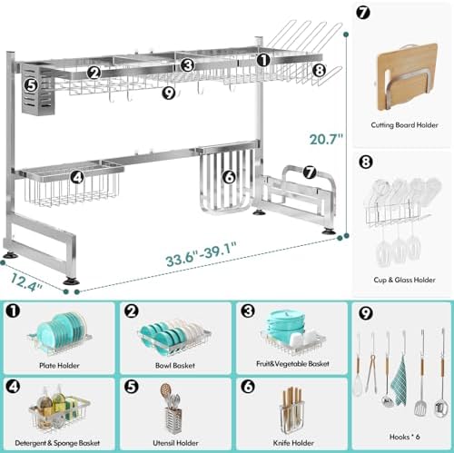 2 Tier Extra Large Stainless Steel Over The Sink Dish Drying Rack