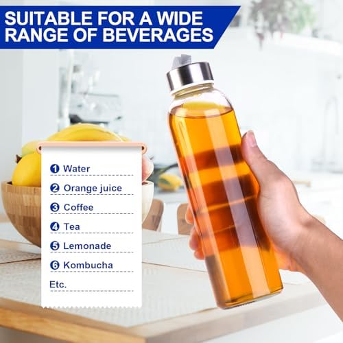 Glass Water Bottles with Lid, Clear, 17oz, 3 Packs - Image 5