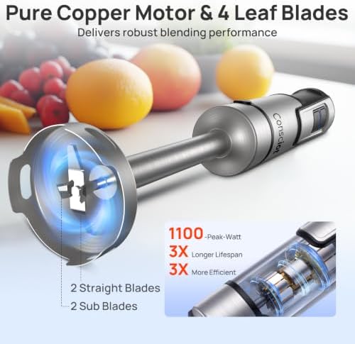 5-in-1 Immersion Blender Handheld Max 1100W, 21-Speed & Turbo Mode