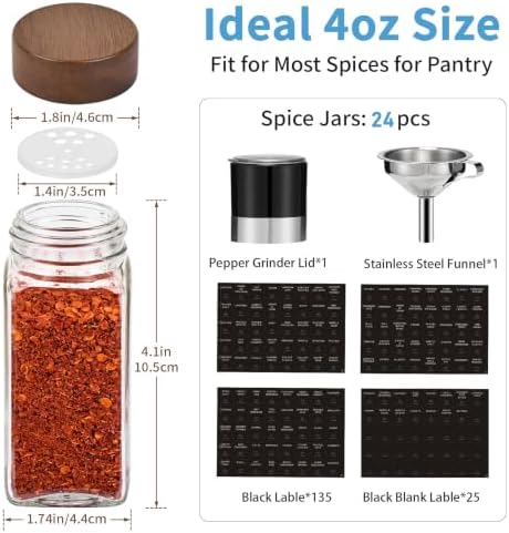Glass Spice Jars with Labels, 24pcs 4oz Seasoning Organizer Jars