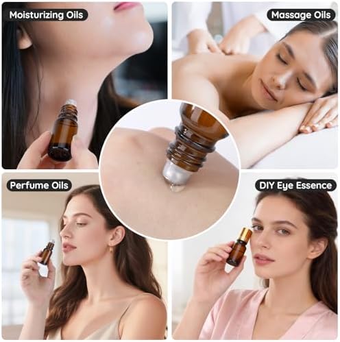 Segbeauty 0.34oz Thick Amber Glass Roll On Bottles for Essential Oils, 5pcs Small Empty Oil Roller Bottles for Eye Essence, 10ml Travel Refillable Roller Ball Applicator, Perfume Oil Rollerball Bottle - Image 6