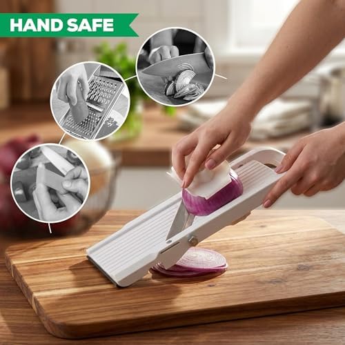 Mandoline Super Slicer, with 4 Japanese Stainless Steel Blades, BPA Free, 14.5 x 5.25-Inches, Official US Version with Authentic Retail Packaging