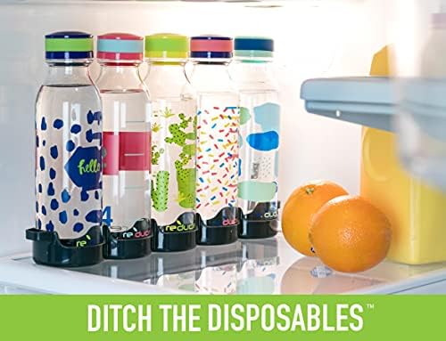 WaterWeek 14 oz Tritan Reusable Water Bottles - Includes 5 Leak Proof Bottles and Fridge Tray - BPA Free and Dishwasher Safe
