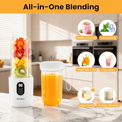 Portable Blender, Personal Blender for Shakes and Smoothies, Portable Juicer with 16 Blades, Small Mini Juicer with Extra Handle Lid for Travel, Sport, Office, Camping and Outgoing (16.9 oz) - Image 3