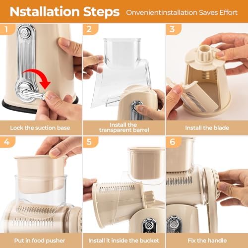 Rotary Cheese Grater, Large Vegetable Food Shredder, 5 Blades