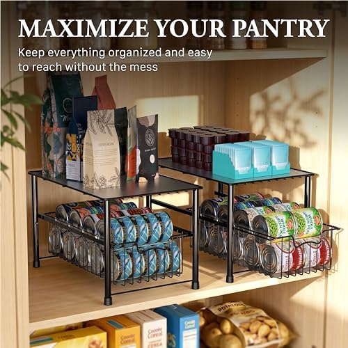 Wired Stackable Under Sink Cabinet Sliding Basket, Black