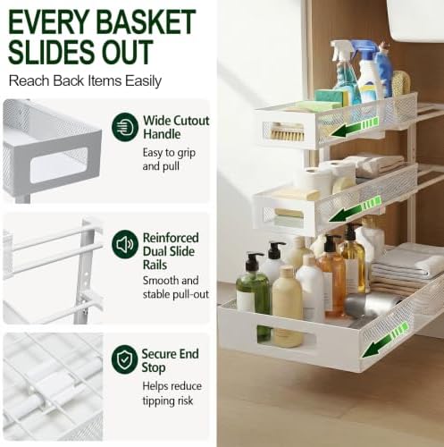 3 Tier Under Sink Organizer for Bathroom, Pull Out Drawers, 2 Pack