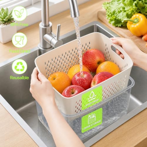 5 PCS Fruit Storage Containers for Fridge with Removable Colander