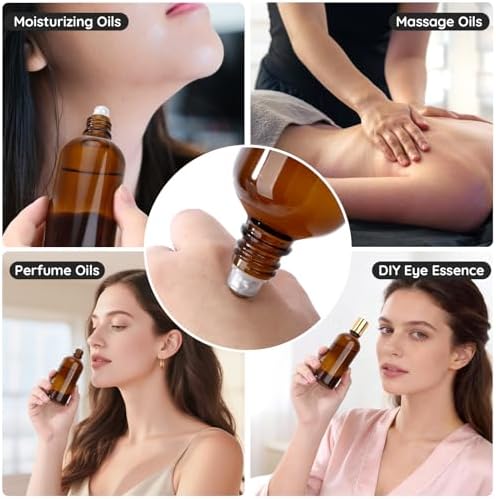 Segbeauty 3.4oz Thick Amber Glass Roller Bottles for Oils, 5pcs Large Empty Roll On Bottles for Perfume Massage Castor Essential Oil, 100ml Refillable Eye Essence Roller Ball Applicator with Dropper - Image 6