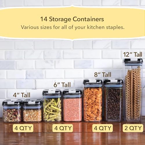 Airtight Food Storage Containers with Lids – 14 Piece Assorted Size Kitchen Pantry Organization Set, BPA-Free Clear Plastic, Stackable Containers for Cereal, Flour, Sugar, Rice, Snacks