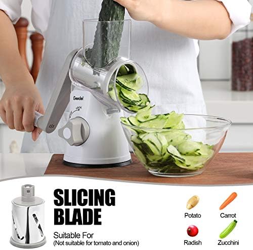 Geedel Rotary Cheese Grater Hand Crank, Cheese Shredder Vegetable Slicer - Image 3
