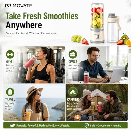 Portable Blender 2026 Model, 450ML, 18-Blade Powerful Smoothie Maker, USB Type-C Rechargeable, Ice Crushing Personal, 1500mAh Battery, 60W Motor, Travel Blender with Extra Jar & Lid - Image 5