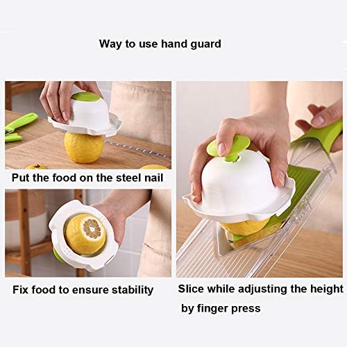 V-Blade Mandoline Slicer 0.06/0.10/0.14 Inch Adjustable Thin slice Lemon Slicer Kitchenaid Accessories Grater 420 Stainless Steel Food Fruit Vegetable Slicer with Finger Guard Protector (Green) - Image 7