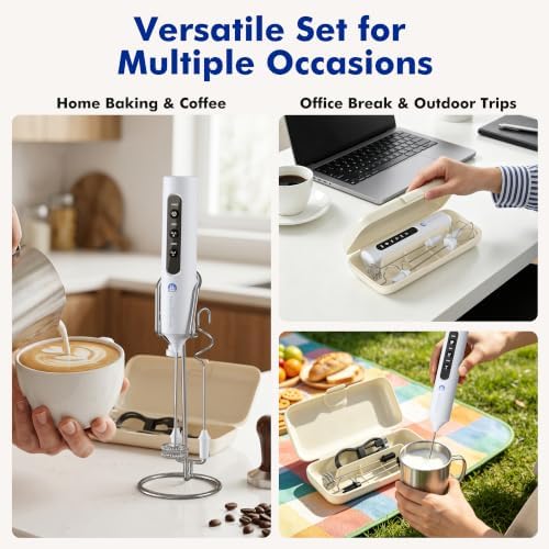 Rechargeable Milk Frother with Stand, 4 Interchangeable Whisks & Travel Case – Handheld Mixer for Lattes, Matcha, Hot Chocolate, Eggs & Protein Shakes - Image 6