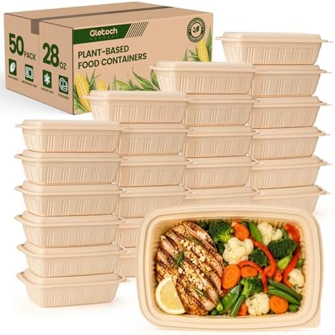 100 Piece (50 Pack) Meal Prep Containers with Lids, 28 oz Cornstarch Food Storage Containers Plant-based Lunch Box for Salad,BPA Free Plastic Take Out Containers Microwave and Freezer Safe