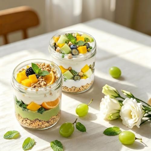Overnight Oats Containers with Lids, 16oz Glass Jars with Bamboo Lids 6pcs