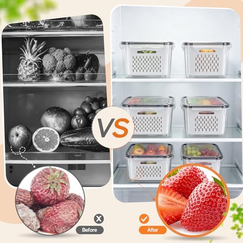 Fruit Storage Containers for Fridge, 6 Pack Plastic Food Storage Container