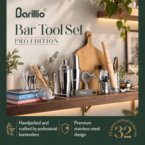 Bar Tool Set Pro Edition - Stainless-Steel Cocktail Shaker Set - Mixology Bartender Kit w/Boston Shaker, Drink Mixer & Muddler for Cocktails - Home Bar Accessories - 32-Pc Bar kit