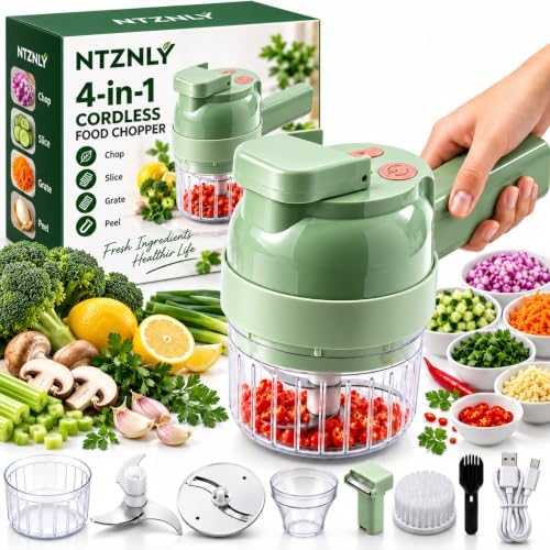 2027 Upgraded Chopper Vegetable Cutter, Hand Held Chopper Vegetable Cutter, 4 in 1 Handheld Electric Vegetables Cutter, Mini Choppers Electric with Cleaning Brush, for Garlic Onion Meat Vegetables by Unknown