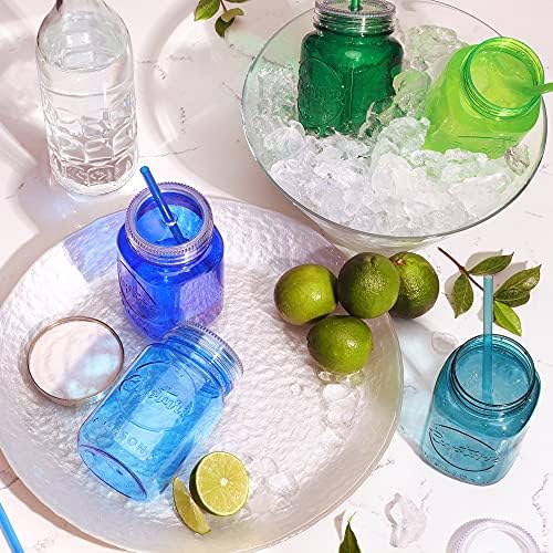 Acrylic Mason Jar Tumbler Mugs with Lids & Straws - 20 oz, 6 Pack (Cool Lagoon)