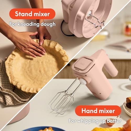bella 3.5 Qt Hand & Stand Mixer, 2 in 1 Electric Mixer with Bowl, Dough Hook, Whisk & Egg Beater, Multifunctional Handheld Mixer for Baking, 200 Watt, Blossom - Image 3
