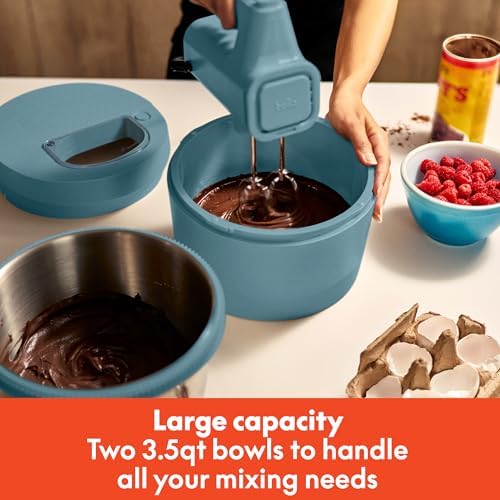 bella 3.5 Qt Hand & Stand Mixer, 2 in 1 Electric Mixer with Bowl, Dough Hook, Whisk & Egg Beater, Multifunctional Handheld Mixer for Baking, 200 Watt, Surf - Image 5