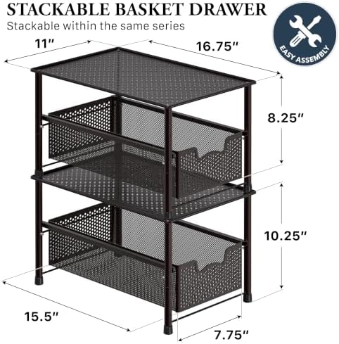 Stackable Under Sink Sliding Basket Drawer, Brown