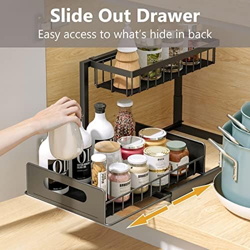Slide Out Under Sink Organizers and Storage, Black, 1 Pack