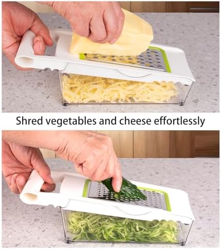 Cheese Grater with Container,5 In 1 Mandoline Slicer for Kitchen,Multi Purpose Vegetable Slicer, Easy to Clean Vegetable Chopper,Cheese Shredder,Julienne Slicer and Peeler