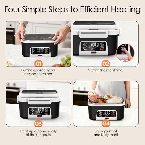 Cordless Electric Lunch Box, 6.3 Cup 100W Heated Lunch Box with 20000mAH Battery Powered for Self Heating, Including Fork Spoon and Insulated Bag for Men Women Adults, BPA Free(Black+White)