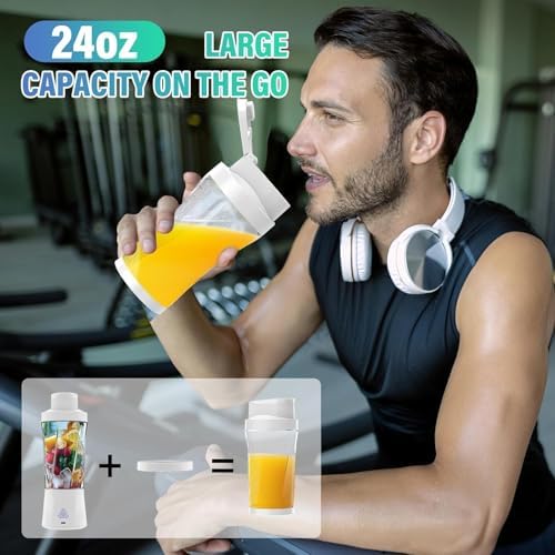 Portable Blender, 360W Personal Blender for Shakes and Smoothies for Kitchen, 24 Oz BPA Free Traveling Juicer Cup and Lid with 6 Blades, Self Cleaning Portable Juicer for Kitchen/Travel/Gym, White - Image 5