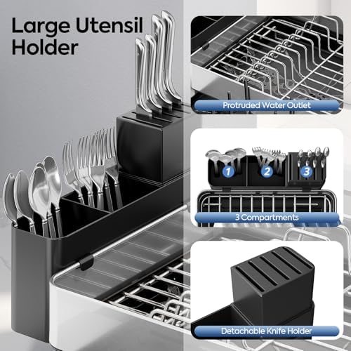 Expandable Dish Drying Rack, Stainless Steel, Large Capacity