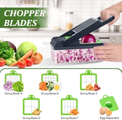 Veggie Chopper Vegetable Cutter, 15 in 1 Kitchen Gadget, Green