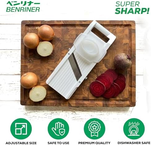 Mandoline Super Slicer, with 4 Japanese Stainless Steel Blades, BPA Free, 14.5 x 5.25-Inches, Official US Version with Authentic Retail Packaging