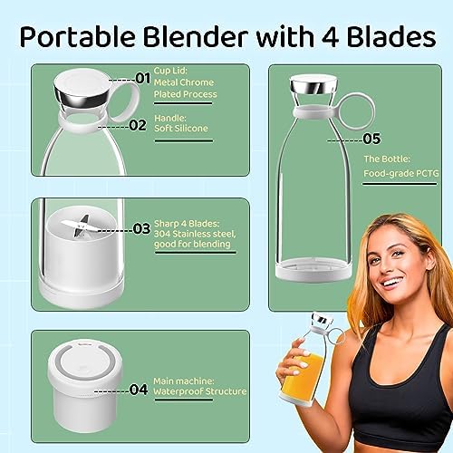 Asa Vea Mini Blender for Smoothies and Milkshakes, Portable Blender, Rechargeable, Personal Size Blender with Quota Outer Travel Lid with 4 Blades, 11 oz for Outdoors, Camping (Black) - Image 3