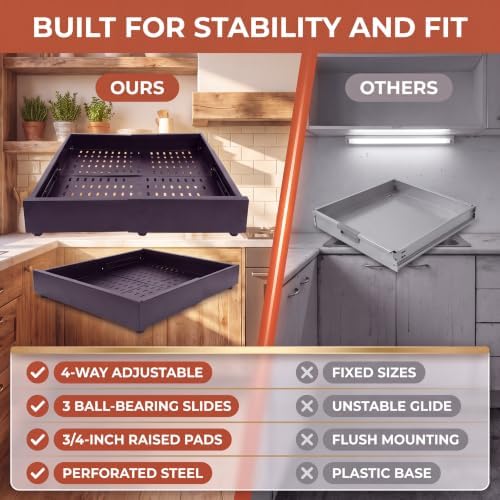 Expandable Pull Out Cabinet Organizer | 4-Way Adjustable Carbon Steel