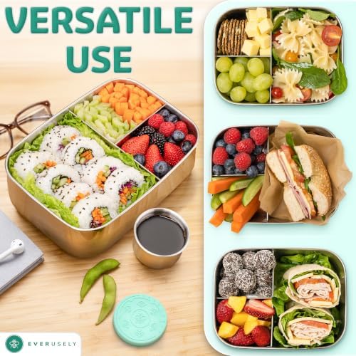 Stainless Steel Bento Box + Condiment Container - Green, 60oz / 1.8 L