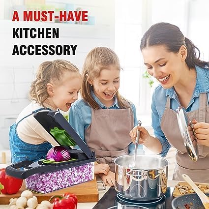 Multifunctional Vegetable Chopper and Dicer - Food Slicer With Replaceable Blades for Onions and More (Grey) - Image 4