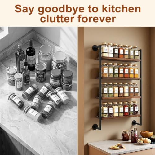 4 Tier Spice Rack Wall Mounted for Kitchen, Large Capacity Organizer