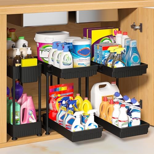 3-Pack 2-Tier Under Sink Organizers with Sliding Drawers
