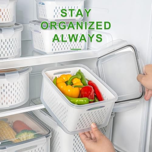 5 PCS Fruit Storage Containers for Fridge, Leakproof Produce Containers