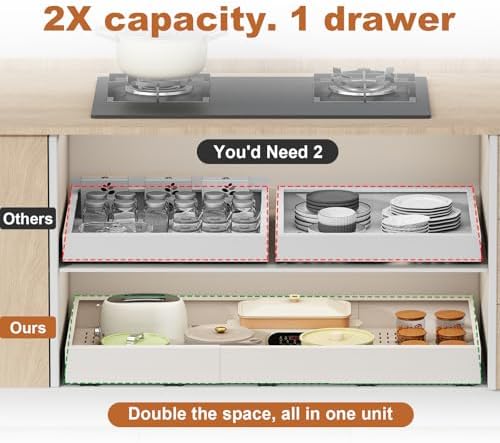 Pull Out Cabinet Organizer,23"-31"W,17"-24"D,Expandable,Adhesive