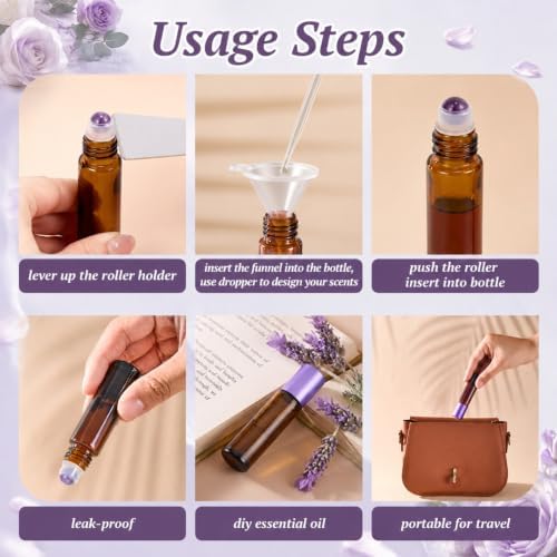 20 Pack Glass Roller Bottles for Essential Oils, 10ml, Purple, Amethyst - Image 6